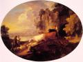 Village life - River Landscape with Rustic Lovers :: Thomas Gainsborough