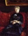 Interiors in art and painting - Woman Sitting on a Red-Flowered Sofa :: Gustave Caillebotte