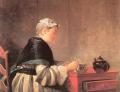 Interiors in art and painting - Lady Taking Tea :: Jean-Baptiste-Simeon Chardin