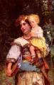 6 woman's portraits hall ( The middle of 19 centuries ) in art and painting - Gypsy Woman and Child :: Cesare-Auguste Detti 