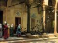 Arab women (Harem Life scenes) in art  and painting - Harem Women Feeding Pigeons in a Courtyard :: Jean-Leon Gerome