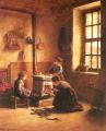 Children's portrait in art and painting - Lighting the Stove :: Edouard Fr&#1080;re