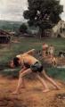 Children's portrait in art and painting - Wrestling :: Emile Friant