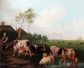 Landscapes with cows - A Summer Landscape With Cows And Sheep By A Pool And A Milkmaid Watching :: Albertus Verhoesen 
