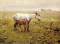 Horses in art - A Mare and her Foal in a Landscape :: Alfred von Wierusz-Kowalski
