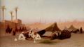 scenes of Oriental life (Orientalism) in art and painting - A late afternoon meal at an encampment, Cairo :: Charles Theodore Frere