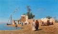 scenes of Oriental life (Orientalism) in art and painting - A Village on the Shores of the Nile - High Egypte ::Charles Theodore Frere