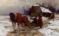 Horses in art - Troika Riders Smoking :: Czeslaw Wasilewski