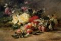 Still-lives with fruit - Peonies and Plums :: Gustave Emile Couder