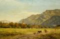 Landscapes with cows - A Fine Autumn Day at Interlaken :: Benjamin Williams Leader