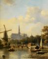 Holland and Dutch - A View of Haarlem with St Bavo Cathedral from the River :: Everhardus Koster