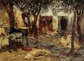 scenes of Oriental life (Orientalism) in art and painting - Idle Moments An Arab Courtyard :: Frederick Arthur Bridgman