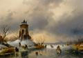winter landscapes - A Winter Landscape with Skaters on the Ice :: Charles Henri Joseph Leickert