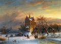 winter landscapes - Skaters Near A Castle :: Charles Henri Joseph Leickert
