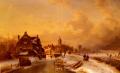winter landscapes - Winter and Summer Canal Scenes- A Pair of Paintings (Pic 1) :: Charles Henri Joseph Leickert