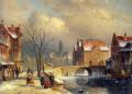 winter landscapes - Winter Villagers on a Snowy Street by a Canal :: Charles Henri Joseph Leickert