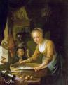Woman and child in painting and art - Girl Chopping Onions :: Gerrit Dou 