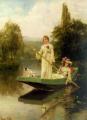 Romantic scenes in art and painting - Two Ladies Punting on the River :: Henry John Yeend King