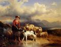 Village life - A girl with sheep :: Friedrich Gauermann
