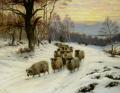 winter landscapes - A Shepherd and his Flock on a Path in Winter :: Wright Barker