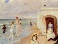 Woman and child in painting and art - A Day At The Beach :: Paul Gustave Fischer 