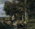 Village life - Shepherdess watering flock :: Charles Emile Jacque