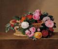 flowers in painting - Basket of Roses :: Johan Laurentz Jensen