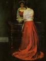 8 female portraits hall - Lady in Red :: Charles Webster Hawthorne