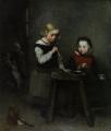 Children's portrait in art and painting - Children Blowing Bubbles :: Theodule Augustine Ribot