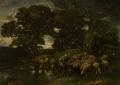 Village life - A Shepherd and his Flock by a Pond :: Charles Emile Jacque