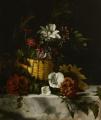 flowers in painting - Basket of Flowers on a Marble Ledge :: Dirck de Bray 